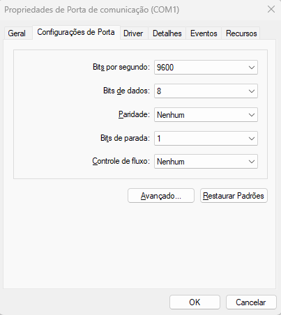 Configuração da porta COM no Windows