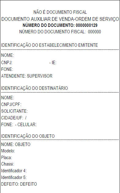 Modelo de impressão de Ordem de Serviço em mini-impressora de 80 mm