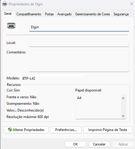 Alteração do nome da impressora