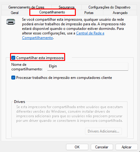 Configuração do compartilhamento da impressora